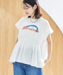 布帛ドッキングコットンロゴプリントT