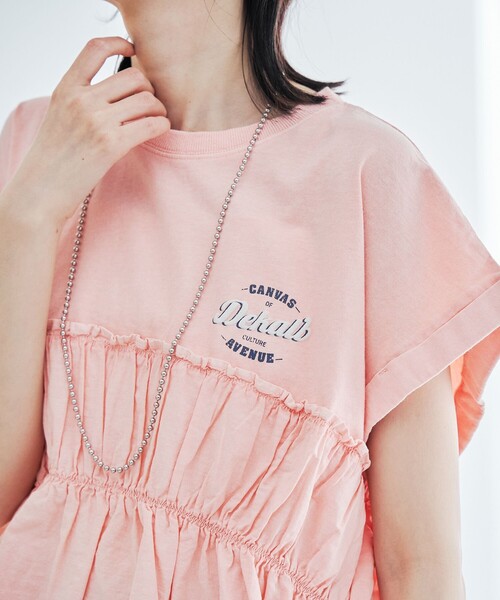 coen（コーエン）の「布帛ドッキングコットンロゴプリントT（Tシャツ/カットソー・レディース・その他1/シャーベット/オフホワイト/ダークグレー・L/M）」の5枚目の写真