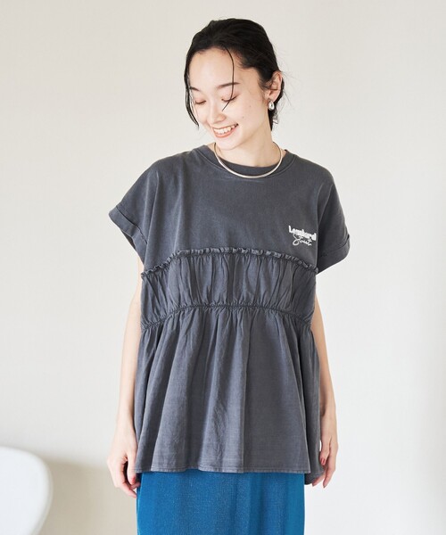 coen（コーエン）の「布帛ドッキングコットンロゴプリントT（Tシャツ/カットソー・レディース・その他1/シャーベット/オフホワイト/ダークグレー・L/M）」の10枚目の写真