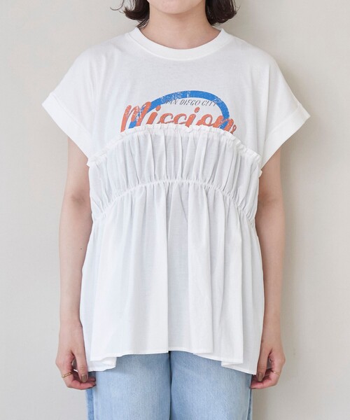 coen（コーエン）の「布帛ドッキングコットンロゴプリントT（Tシャツ/カットソー・レディース・その他1/シャーベット/オフホワイト/ダークグレー・L/M）」の14枚目の写真