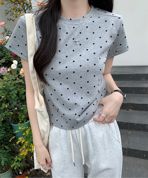 y's半分ドット柄のカットソー ドット柄Tシャツ（Tシャツ/カットソー）｜AMAJI（アマジ）の