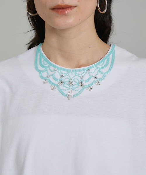 SALON adam et rope'（サロン アダム エ ロペ）の「ビジューエンブロイダリーオーバーサイズT（Tシャツ/カットソー・レディース・チャコールグレー/オフホワイト・FREE）」の17枚目の写真