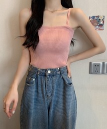 ダブルストラップニットリブキャミソール