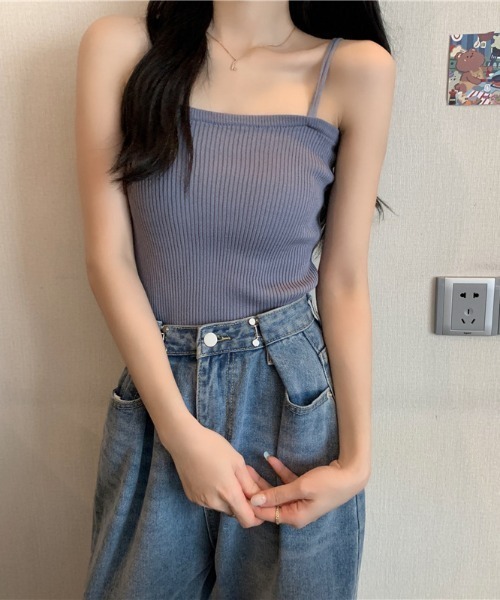 Teem Store(チームストア)の「ダブルストラップニットリブキャミソール(キャミソール・レディース・ブラック/ベージュ/ホワイト/ピンク/ブルー・F)」の12枚目の写真