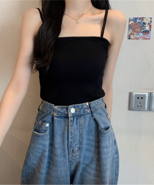 Teem Store(チームストア)の「ダブルストラップニットリブキャミソール(キャミソール・レディース・ブラック/ベージュ/ホワイト/ピンク/ブルー・F)」の15枚目の写真