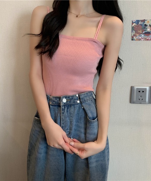 Teem Store(チームストア)の「ダブルストラップニットリブキャミソール(キャミソール・レディース・ブラック/ベージュ/ホワイト/ピンク/ブルー・F)」の16枚目の写真