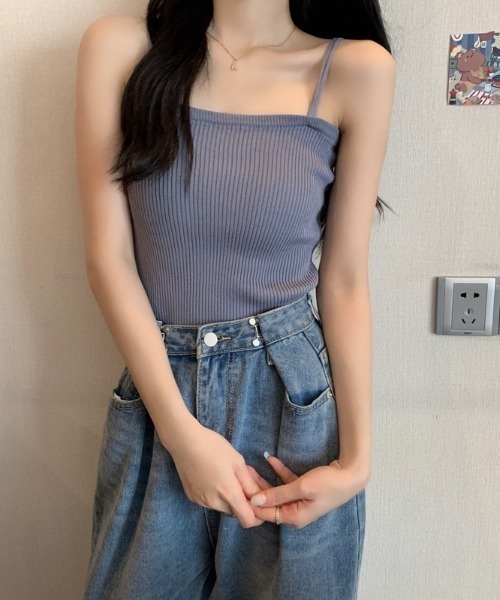 Teem Store(チームストア)の「ダブルストラップニットリブキャミソール(キャミソール・レディース・ブラック/ベージュ/ホワイト/ピンク/ブルー・F)」の10枚目の写真