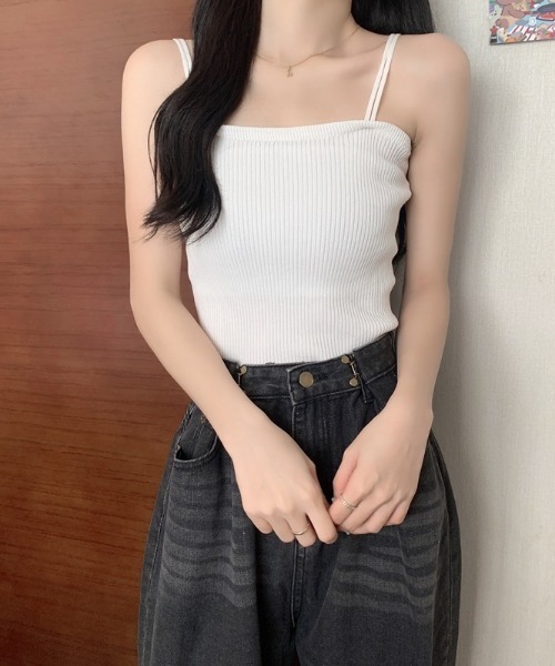 Teem Store(チームストア)の「ダブルストラップニットリブキャミソール(キャミソール・レディース・ブラック/ベージュ/ホワイト/ピンク/ブルー・F)」の13枚目の写真