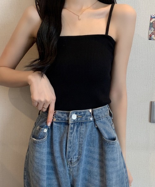 Teem Store(チームストア)の「ダブルストラップニットリブキャミソール(キャミソール・レディース・ブラック/ベージュ/ホワイト/ピンク/ブルー・F)」の7枚目の写真