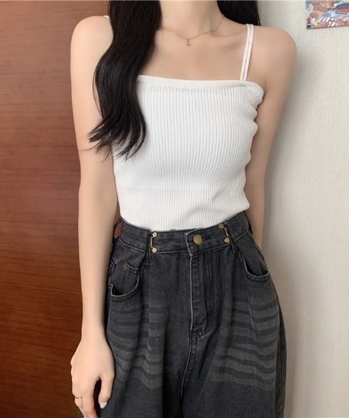 Teem Store(チームストア)の「ダブルストラップニットリブキャミソール(キャミソール・レディース・ブラック/ベージュ/ホワイト/ピンク/ブルー・F)」の6枚目の写真