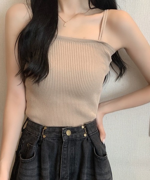 Teem Store(チームストア)の「ダブルストラップニットリブキャミソール(キャミソール・レディース・ブラック/ベージュ/ホワイト/ピンク/ブルー・F)」の8枚目の写真