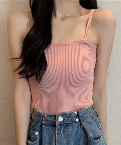 Teem Store(チームストア)の「ダブルストラップニットリブキャミソール(キャミソール・レディース・ブラック/ベージュ/ホワイト/ピンク/ブルー・F)」の9枚目の写真
