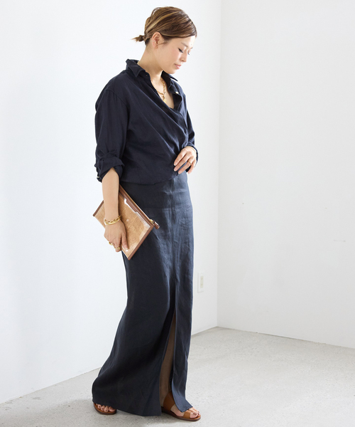 Deuxieme Classe(ドゥーズィエムクラス)の「*LINEN WASH CACHE シャツ(シャツ/ブラウス・レディース・スカイブルー/ベージュ/ネイビー・FREE)」の5枚目の写真