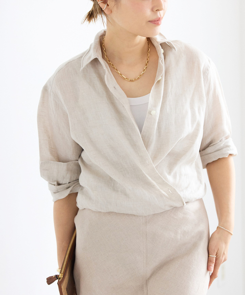 Deuxieme Classe(ドゥーズィエムクラス)の「*LINEN WASH CACHE シャツ(シャツ/ブラウス・レディース・スカイブルー/ベージュ/ネイビー・FREE)」の7枚目の写真