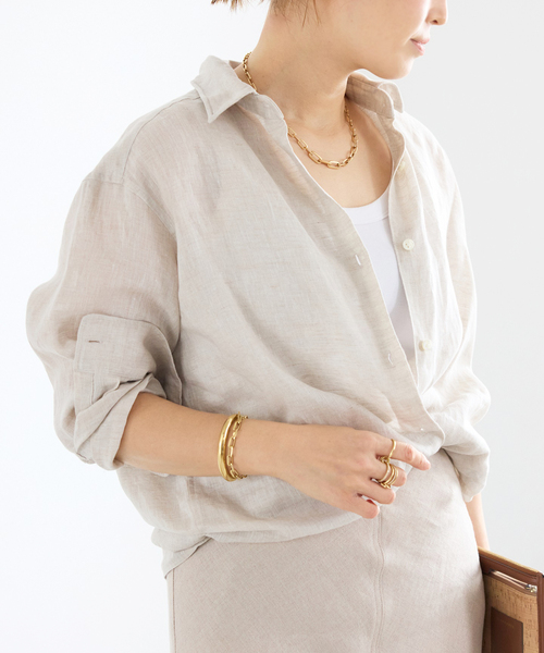 Deuxieme Classe(ドゥーズィエムクラス)の「*LINEN WASH CACHE シャツ(シャツ/ブラウス・レディース・スカイブルー/ベージュ/ネイビー・FREE)」の8枚目の写真
