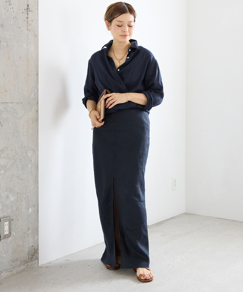 Deuxieme Classe(ドゥーズィエムクラス)の「*LINEN WASH CACHE シャツ(シャツ/ブラウス・レディース・スカイブルー/ベージュ/ネイビー・FREE)」の18枚目の写真