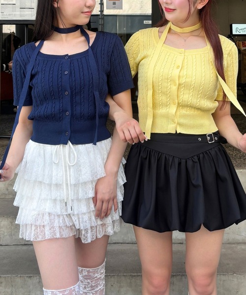 3.3 Field Trip （3.3フィールドトリップ）の「3.3 Field Trip／マフラー付きニット半袖カーディガン（Tシャツ/カットソー・レディース・ブルー/ネイビー/イエロー/レッド/ブラック・FREE）」の4枚目の写真