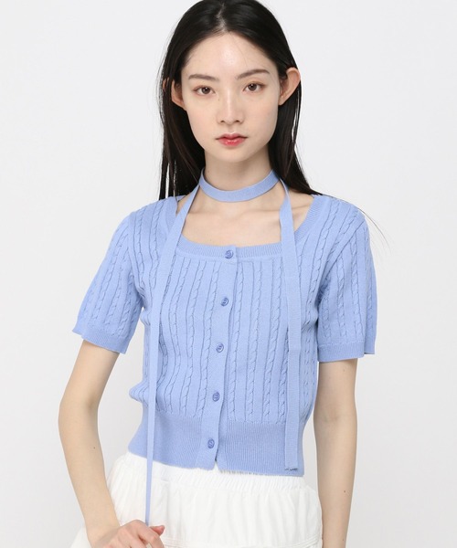 3.3 Field Trip （3.3フィールドトリップ）の「3.3 Field Trip／マフラー付きニット半袖カーディガン（Tシャツ/カットソー・レディース・ブルー/ネイビー/イエロー/レッド/ブラック・FREE）」の3枚目の写真