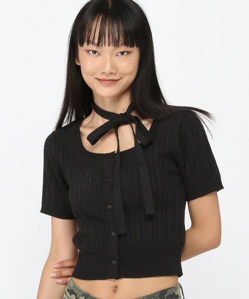 3.3 Field Trip （3.3フィールドトリップ）の「3.3 Field Trip／マフラー付きニット半袖カーディガン（Tシャツ/カットソー・レディース・ブルー/ネイビー/イエロー/レッド/ブラック・FREE）」の2枚目の写真