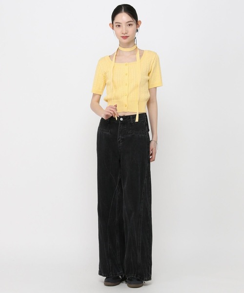 3.3 Field Trip （3.3フィールドトリップ）の「3.3 Field Trip／マフラー付きニット半袖カーディガン（Tシャツ/カットソー・レディース・ブルー/ネイビー/イエロー/レッド/ブラック・FREE）」の6枚目の写真