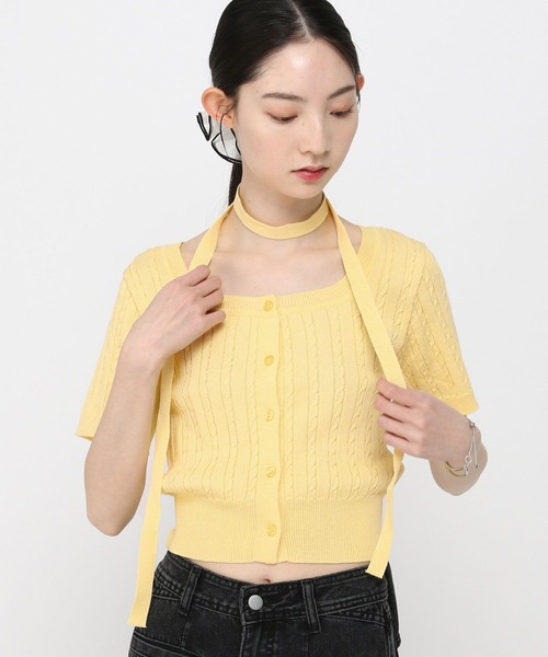 3.3 Field Trip （3.3フィールドトリップ）の「3.3 Field Trip／マフラー付きニット半袖カーディガン（Tシャツ/カットソー・レディース・ブルー/ネイビー/イエロー/レッド/ブラック・FREE）」の9枚目の写真