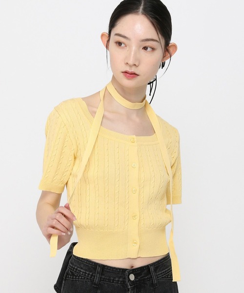 3.3 Field Trip （3.3フィールドトリップ）の「3.3 Field Trip／マフラー付きニット半袖カーディガン（Tシャツ/カットソー・レディース・ブルー/ネイビー/イエロー/レッド/ブラック・FREE）」の10枚目の写真