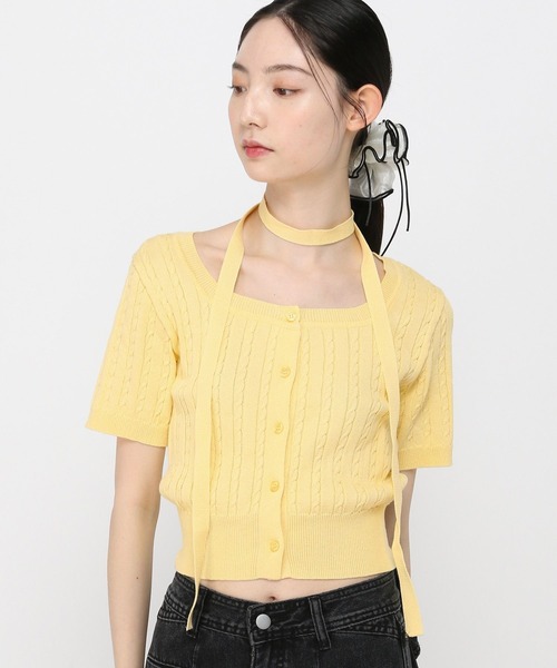 3.3 Field Trip （3.3フィールドトリップ）の「3.3 Field Trip／マフラー付きニット半袖カーディガン（Tシャツ/カットソー・レディース・ブルー/ネイビー/イエロー/レッド/ブラック・FREE）」の12枚目の写真