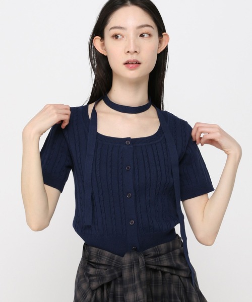 3.3 Field Trip （3.3フィールドトリップ）の「3.3 Field Trip／マフラー付きニット半袖カーディガン（Tシャツ/カットソー・レディース・ブルー/ネイビー/イエロー/レッド/ブラック・FREE）」の18枚目の写真