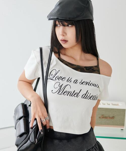 WEGO(ウィゴー)の「WEGO/ドッキングオフショルデザインちびT(Tシャツ/カットソー・レディース・ブラック/ホワイト・FREE)」の1枚目の写真