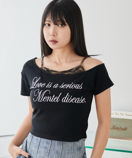 WEGO(ウィゴー)の「WEGO/ドッキングオフショルデザインちびT(Tシャツ/カットソー・レディース・ブラック/ホワイト・FREE)」の2枚目の写真