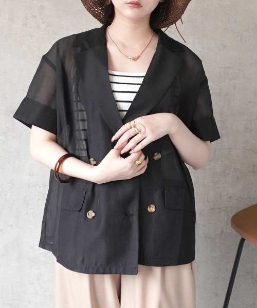 SELECT LEVERY(セレクトリベリー)の「半袖シアーテーラードジャケット(テーラードジャケット・レディース・ブラック/ライトベージュ/グレー・MEDIUM)」の2枚目の写真