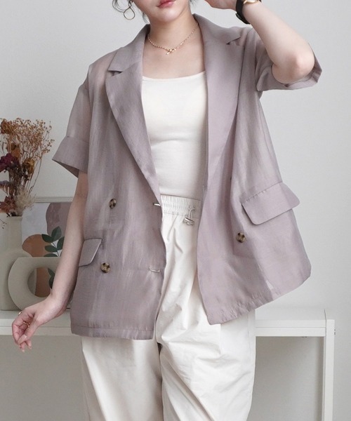 SELECT LEVERY(セレクトリベリー)の「半袖シアーテーラードジャケット(テーラードジャケット・レディース・ブラック/ライトベージュ/グレー・MEDIUM)」の9枚目の写真
