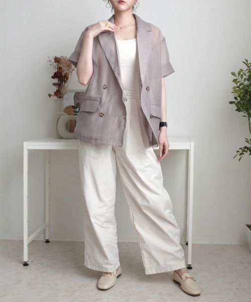 SELECT LEVERY(セレクトリベリー)の「半袖シアーテーラードジャケット(テーラードジャケット・レディース・ブラック/ライトベージュ/グレー・MEDIUM)」の10枚目の写真