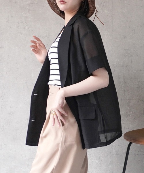 SELECT LEVERY(セレクトリベリー)の「半袖シアーテーラードジャケット(テーラードジャケット・レディース・ブラック/ライトベージュ/グレー・MEDIUM)」の15枚目の写真