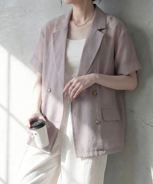 SELECT LEVERY(セレクトリベリー)の「半袖シアーテーラードジャケット(テーラードジャケット・レディース・ブラック/ライトベージュ/グレー・MEDIUM)」の22枚目の写真