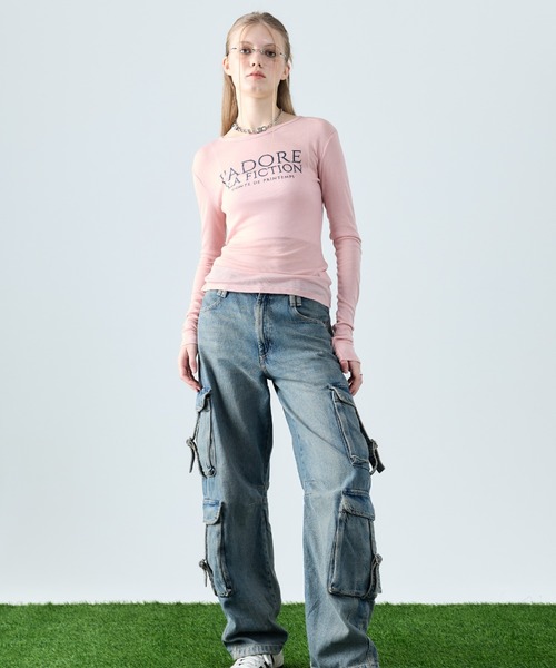 LARTIGENT(ラーティゼン)の「L8 JADORE SLIM T-SHIRT(Tシャツ/カットソー・レディース・グリーン/ピンク/ベージュ/ネイビー/ブラック・FREE)」の10枚目の写真