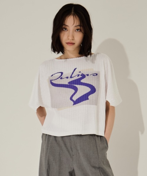 YOHEI OHNO（ヨウヘイオオノ）の「【YOHEI OHNO/ヨウヘイオオノ】Pleats T-shirt/プリーツTシャツ（Tシャツ/カットソー・レディース・ホワイト/ブラック・36）」の2枚目の写真