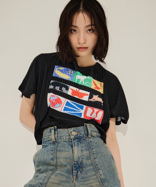 yohei ohno ヨウヘイ　オオノ　カットソー　ブラック セール】Graphic Pleats Top A（Tシャツ/カットソー）｜YOHEI