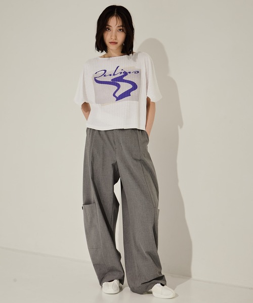 YOHEI OHNO（ヨウヘイオオノ）の「【YOHEI OHNO/ヨウヘイオオノ】Pleats T-shirt/プリーツTシャツ（Tシャツ/カットソー・レディース・ホワイト/ブラック・36）」の3枚目の写真