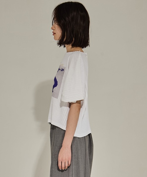 YOHEI OHNO（ヨウヘイオオノ）の「【YOHEI OHNO/ヨウヘイオオノ】Pleats T-shirt/プリーツTシャツ（Tシャツ/カットソー・レディース・ホワイト/ブラック・36）」の6枚目の写真