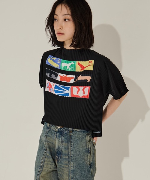 YOHEI OHNO◆YOHEI OHNO ヨウヘイオオノ/半袖ブラウス/36/コットン/BLK// YOHEI OHNO/ヨウヘイオオノ】Pleats T-shirt/プリーツTシャツ（T