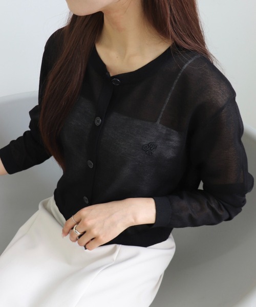 INGNI(イング)の「【WEB限定】胸ロゴシアーニットカーディガン(カーディガン/ボレロ・レディース・ブラック×ブラック/ホワイト×ホワイト/グレー×ホワイト/ピンク系2/サックスブルー系・M)」の2枚目の写真