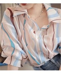 HONKY TONK（ホンキートンク）の「配色ウェーブ柄プリントブラウス（シャツ/ブラウス）」