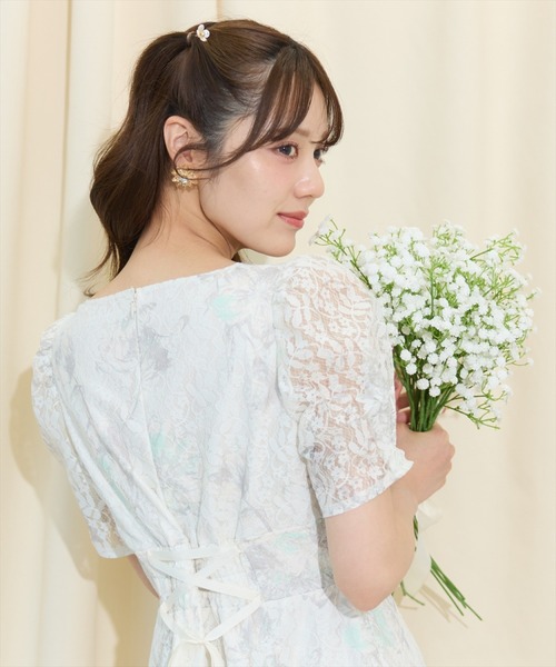 ニュアンスフラワーレースプリントワンピース（ワンピース