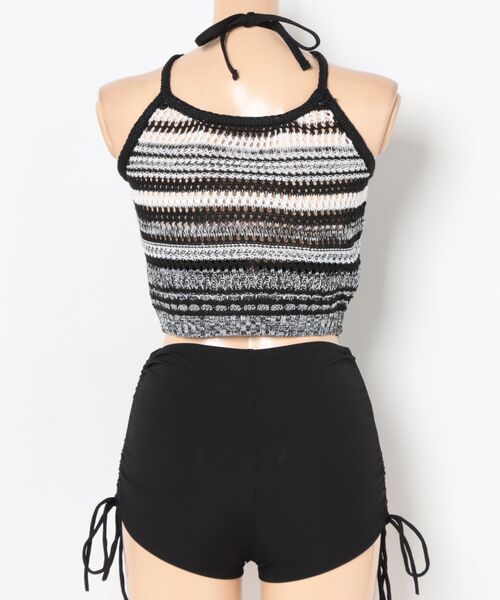 Ritzy(リッツィー)の「ボーダー ホルターネック ハイウエストビキニ 3点セット水着(水着・レディース・ブラック・M/L)」の3枚目の写真