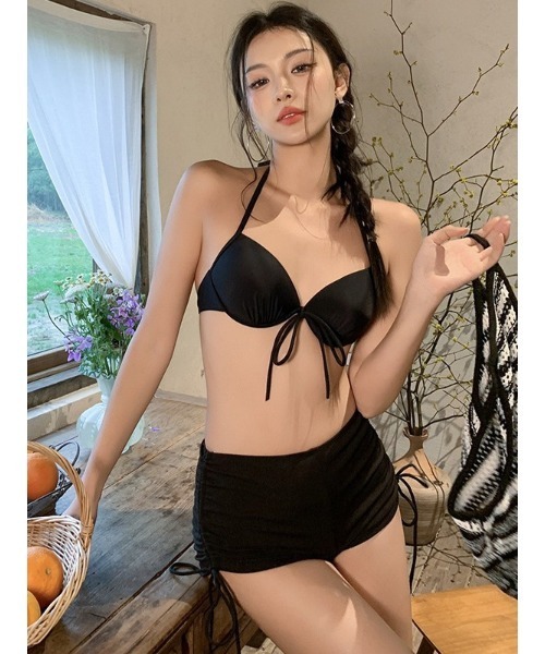 Ritzy(リッツィー)の「ボーダー ホルターネック ハイウエストビキニ 3点セット水着(水着・レディース・ブラック・M/L)」の9枚目の写真