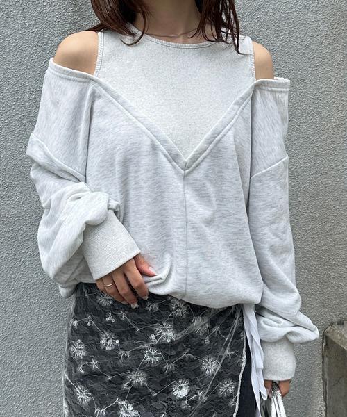 solleim(ソルレム)の「肩スリットレイヤード風スウェット(スウェット・レディース・オートミール/チャコール/クリーム・M/L)」の5枚目の写真
