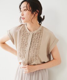 UNTITLED フィブリルフリルブラウス 半袖 ベージュ 吸水速乾/UVケア】フィブリルフリルブラウス（シャツ・ブラウス