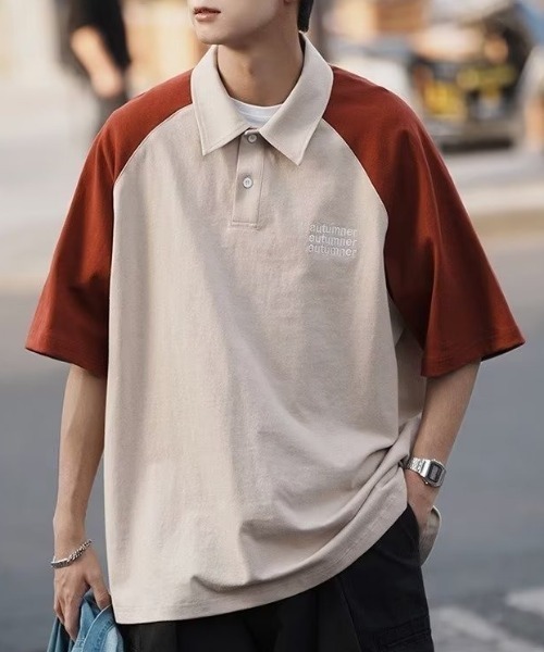 MGV(エムジーヴィー)の「バイカラーラグランポロシャツ(ポロシャツ・メンズ・ベージュ/グレー/ネイビー・MEDIUM/LARGE/X-LARGE)」の3枚目の写真