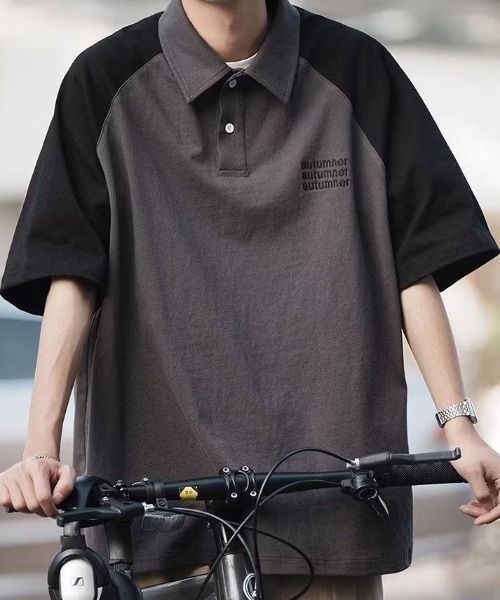 MGV(エムジーヴィー)の「バイカラーラグランポロシャツ(ポロシャツ・メンズ・ベージュ/グレー/ネイビー・MEDIUM/LARGE/X-LARGE)」の2枚目の写真